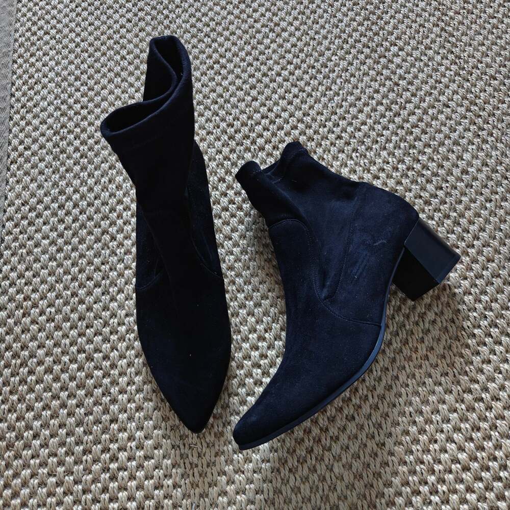 Paul Green Cybil Black Suede Pointed Toe Stretch Ankle Boots UK 7.5 US 10 EU 41